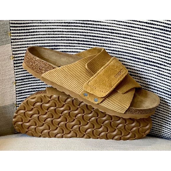 Birkenstock Kyoto Slide Sandal Suede Embossed Corduroy Cork Brown - Picture 6 of 6